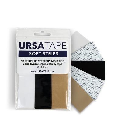 URSA Tape Stretchy Moleskin Fabric Tape 12-Pack Strips Heavy-Duty No-Residue Fashion Tape and Body Tape for Fabric Shoes Skin and More Multicolor 8 x 2.5 cm (3.14 x 0.98 inches) Multicolored 12