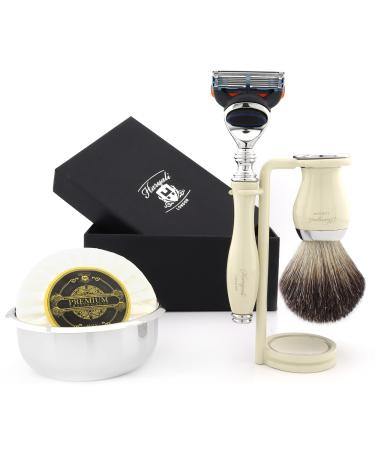 Haryali London 5-part men's shaving set with 5 razor blades black roof hair brush bowl soap and stand perfect set for men