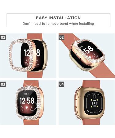 [2-Pack] Tensea Bling Protector Case for Fitbit Versa 3 & Fitbit Sense - Black/Rose Gold Diamond Frame Cover for Women - Buy Online on GoSupps.com