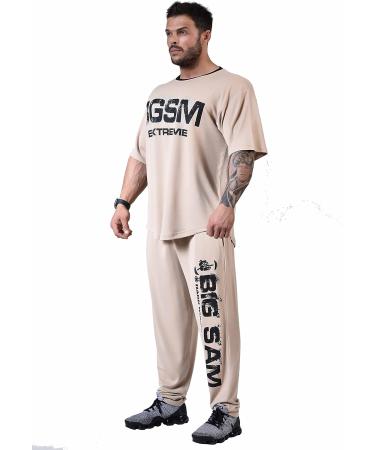 Men's Loose Fit Flowing Fabric Sweatpants | Gym Workout Active Pants with Pockets - Light Brown - Buy Online on GoSupps.com