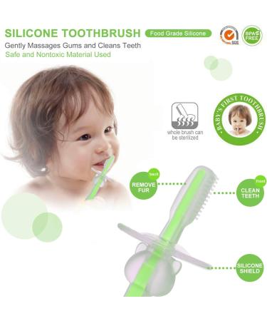 Silicone Infant Toothbrush | BPA-Free | Safe for 6-36 Months | Soft Bristles | Choke Protection | First Teeth Care | Toddler Suction Cup (Green) - Buy Online on GoSupps.com