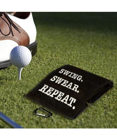 Swing Swear Repeat Golf Towel - Embroidered Funny Golf Gift for Men, Black with Clip - Buy Online on GoSupps.com