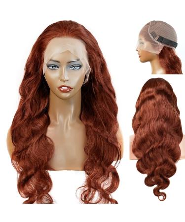 Facmood Reddish Brown Body Wave Lace Front Human Hair Wig - 24 inch Red Auburn Brown 180 Density HD Lace Glueless Wig for Black Women - Buy Online on GoSupps.com