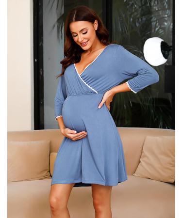 Sykooria Women's Cotton Nursing Nightdress | 3/4 Sleeves Maternity Nightgown - Blue XL - Buy Online on GoSupps.com