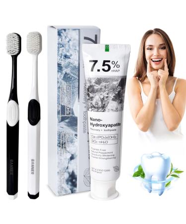 Naapesi Hydroxyapatite Toothpaste with 2 toothbrushes for sensitivity mint without fluoride white toothpaste fresh breath promotes oral health 120 g 1 piece