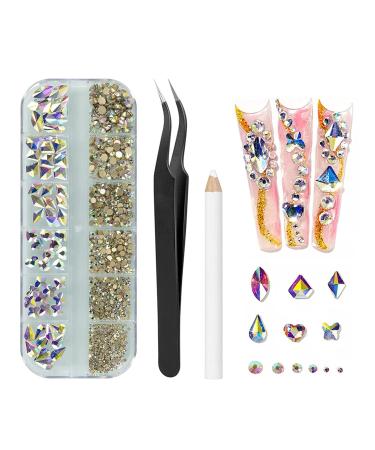 MAEXUS Rhinestones for Nails Rhinestone Nails with Tweezers and Drill Pen for Nail Art Crafts Face Makeup DIY and Professional Use
