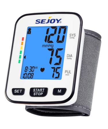 Sejoy Blood Pressure Monitor Wrist BP Machine Cuff Automatic Digital Blood-Pressure Meter Large Backlit Display Battery Included