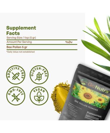 Go Nutra - Bee Pollen Powder Pure Bee Pollen Powder Bee Pollen Supplement for Humans Dogs Bearded Dragon and More Non-GMO Gluten-Free Vegan 8 oz - Buy Online on GoSupps.com