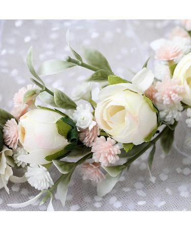 Hjhiwe Adjustable White Rose Bridal Crown - Boho Floral Headdress for Weddings & Photography - Rustic Beige Headband for Brides & Girls - Buy Online on GoSupps.com