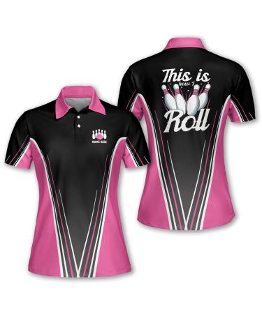 TEEMAN Personalized 3D Pink Bowling Shirts for Women, Custom Funny Women Bowling Team Jerseys Shirts for Women Short Sleeve U5
