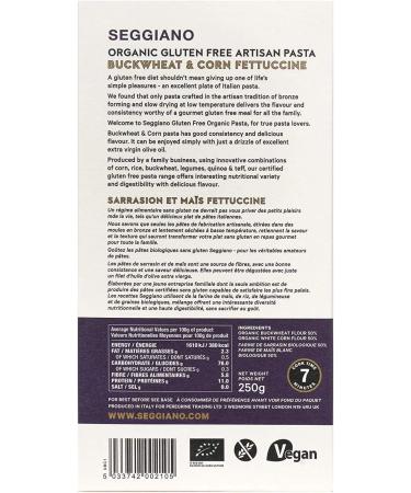 Seggiano Organic Gluten Free Buckwheat & Corn Fettuccine 250g - Certified Gluten Free Vegan Vegetarian & GMO Free - High in Protein & High in Fibre - Bronze Drawn & Slow Dried - Buy Online on GoSupps.com