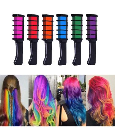 Hair Chalk Combs Colour Temporary Hair Color Cream Non-Toxic Washable Mini Instant Hair Chalk Comb with Disposable Gloves and Shawl for Kids Hair Dyeing Party Easter and Cosplay DIY 6 Color