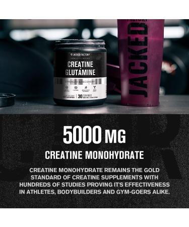 Jacked Factory Creatine + Glutamine - Creatine Supplement with L-Glutamine for Muscle Recovery Muscle Growth Increased Strength (30 Servings Unflavored & 30 Servings Blue Raspberry) - Buy Online on GoSupps.com