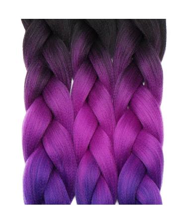 Tess Braids Extensions 60 cm - 3 Pack Jumbo Kanecalon Ombre Hair Braids for Box Braids - Black/Purple 100g per Bundle - Buy Online on GoSupps.com