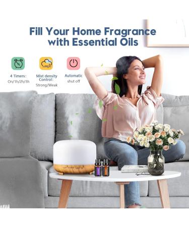 LONID 500ml Wood Grain Essential Oil Diffuser for Large Rooms - Aromatherapy Diffuser with Cool Mist - Yellow Wood Grain (Includes Oil) - Buy Online on GoSupps.com