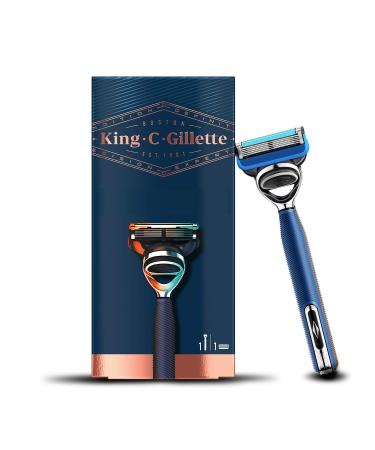 Gillette King C. Men's Razor with Trimmer for Precision Beard Razor + Razor Blade Navy Blue