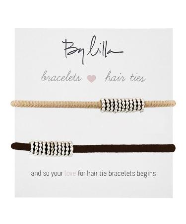 By Lilla Shaker Ponytails Hair Ties and Bracelets - Set of 2 Hair Tie Bracelets - Hair Ties for Women - No Crease Hair Ponytails & Women s Bracelets (Black/Starfish/Silver) 2 Count (Pack of 1) Black/Starfish/Silver
