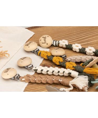 Personalized AngelicArt Macrame Pacifier Chain - Engraved Names for Babies - Flower Designs - Ideal for Boys & Girls (Brown) - Buy Online on GoSupps.com