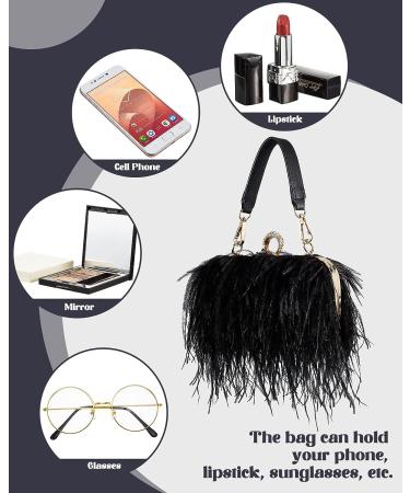 Women's Black Ostrich Feather Tote Bag - Fluffy Purse Clutch for Wedding Anniversary Party - Buy Online on GoSupps.com