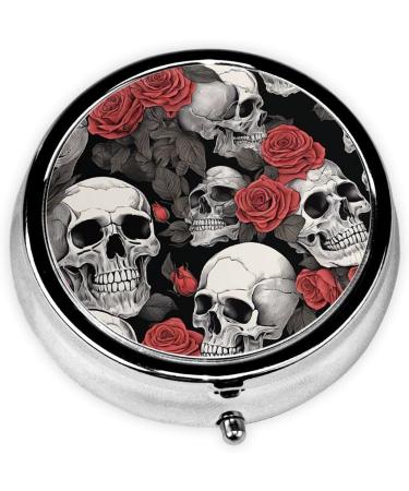 Flowers Skull Mini Round Pill Box | 3 Compartment Travel Pill Organizer | Portable Medicine Case for Home & Office - Buy Online on GoSupps.com