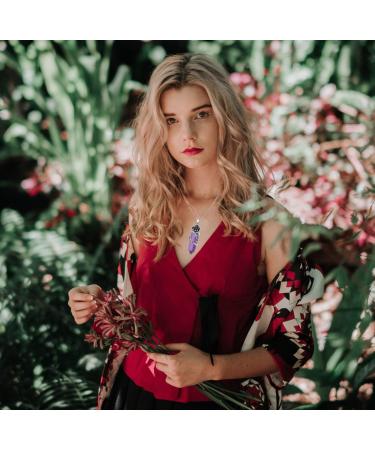 XIANNVXI Rose Flower Pendant Necklace for Women Healing Crystals Hexagonal Stones Necklaces Reiki Spiritual Natural Gemstone Quartz Point Jewelry Purple - Buy Online on GoSupps.com