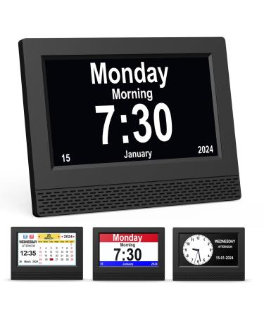 Senxingyan digital calendar alarm clock 7 '' HD -Großbilddisplay alarm clock several clock modes senior watch with date and weekday automatically dimmable for seniors adults and Alzheimer patients - black