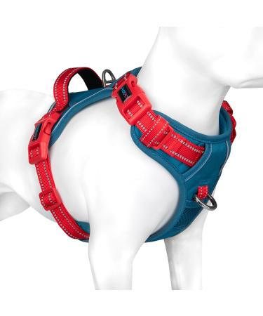 Phoepet no pull dog harness reflective dog vest with a soft training handle for small medium -sized and large dogs (blue -green base and red straps XL) blue -green base and red carrier XL
