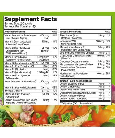 All Natural Multivitamins & Minerals + B Complex + Calcium + Magnesium + Zinc 100% Vegan Sourced Whole Food Supplement Complete Nutritional Support for Men & Women 2 Month Supply 120 Softgels - Buy Online on GoSupps.com