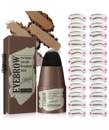 Eyebrow Stamp Stencil Kit - 1 Step Eye Brow Stamp Shaping Kit Long-Lasting Waterproof  Eyebrow Makeup Perfect Brow Shape with 24 Reusable Eyebrow Stencils Dark Black