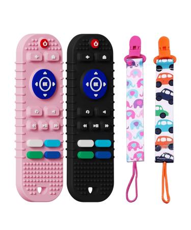 2 Pack Soft Silicone Teething Toys for Babys TV Remote Control Shape Infant Sensory Toy for 6-12 Months Boys Girls Baby Molar Teether Chew Toys Set Gifts