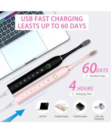 Buy Electric Toothbrush for Adults - 6 Modes 42000 VPM 8 Brush Heads Sonic Black & Pink | International Shipping Available - Buy Online on GoSupps.com