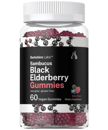 Horbaach Sambucus Black Elderberry Gummies | 60 Count | with Zinc and Vitamin C | Vegan Non-GMO Gluten Free Extract for Adults | Berry Flavor | by Berkshire Labs