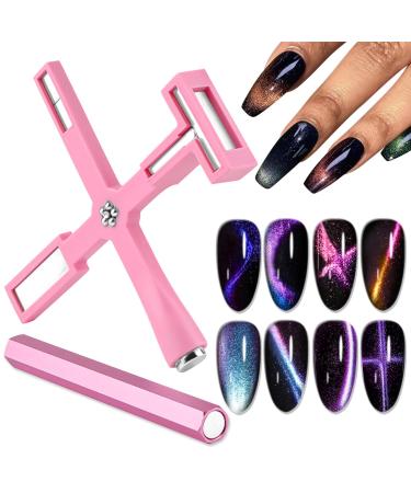 EBANKU Nail Magnet Tool 5 in 1 Cat Eye Magnetic for Nails Multi-Function Double-Ended Hexagon Strong Nail Magnet Stick Nail Art Cat Eye Magnet Stick Nail Design Tools for Cat Eye Nail Design- Pink