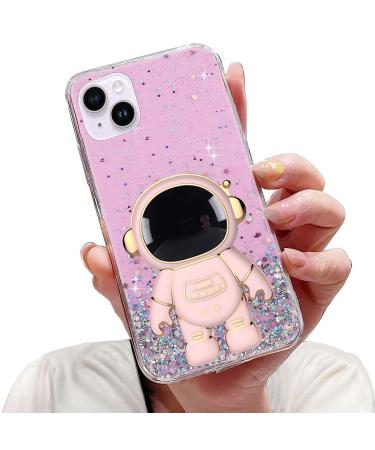 Tivenfezk nadoli for iPhone 13 astronaut hidden stands shell caricature glitter stand soft silicone bling transparent protective cover iphone 13 pink