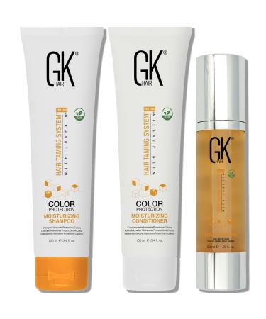 GK HAIR Global Keratin Moisturizing Shampoo and Conditioner Sets (3.4 Fl Oz/100ml) with Anti Frizz Serum Argan Oil (1.69 Fl Oz/50ml) for Dry Damaged Repair - All Types Sulfate Paraben Free Unisexe Moisturising Shampoo & Conditioner 100ml + Argan Oil Serum