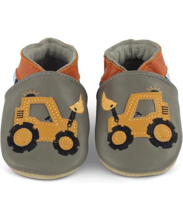 Dotty Fish Soft Leather Baby Shoes | Toddler Boys' Shoes with Non-Slip Suede Soles | Yellow Digger Design | 0-6 Months to 4-5 Years - Buy Online on GoSupps.com