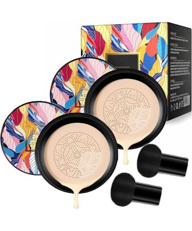 (Natural+White)2 Pcs Mushroom Head Air Cushion CC Cream, Air Cushion BB Cream Foundation, Moisturizing Concealer, Long Lasting Brighten Makeup Base, Even Skin Tone for All Skin Types