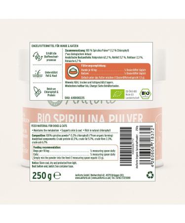 AniForte Organic Spirulina Powder 250g for Dogs & Cats - Pure & Natural Superfood for Vitality, Rich in Calcium, Magnesium, Protein & Iron - Buy Online on GoSupps.com