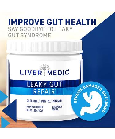 Liver Medic Leaky Gut Repair L Glutamine Powder - Gluten-Free Gut Health Supplement - Soothes Bloating & IBS - 180g Unflavored - Buy Online on GoSupps.com