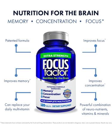 Focus Factor Extra Strength 120 Count - Brain Supplement for Memory, Concentration, and Focus - Multivitamin with DMAE, Vitamin D, DHA - Trusted Brain Health Supplement | 1 Pack - Buy Online on GoSupps.com