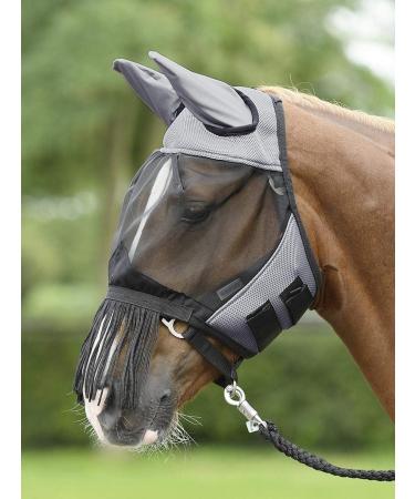 BUSSE Fly Mask with Fringes - Grey/Black Pony | Premium Fly Cover for Horses | International Shipping Available - Buy Online on GoSupps.com