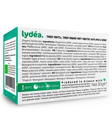  lyd a Lydea Three Mints+ Organic Herbal Tea with Three Varieties of Mint Apple and Herbs 60 Pyramids 3 Pack 3 x 20 Pyramids  - Buy Online on GoSupps.com