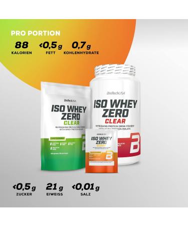 BiotechUSA Iso Whey Zero Clear Drinks Powder - Sugar-Free Lactose-Free Gluten-Free 21g Protein 88 Kcal 5 Tropical Fruit Flavors 1000g - Buy Online on GoSupps.com