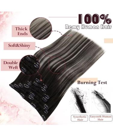 Easyouth Balayage Black Silver Clip in Hair Extensions - 20 Inch 120g 7Pcs Double Weft Real Human Hair Ombre Clip ins #1B/Silver/1B - Buy Online on GoSupps.com