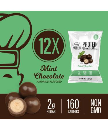 Genius Gourmet Protein Cookie Bites Mint Chocolate - 10g Protein No Added Sugar Low Carb Non-GMO - Sweet Protein Desserts & Protein Snacks for Adults and Kids - 12 Bags - Buy Online on GoSupps.com