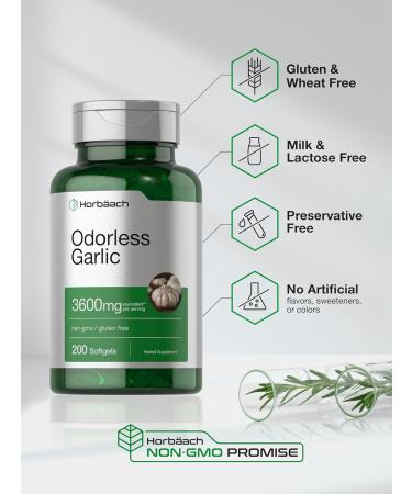 Ultra Potent Odorless Garlic Softgels | 200 Count | Non-GMO & Gluten Free by Horbaach - Buy Online on GoSupps.com