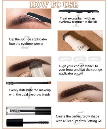 Eyebrow Stamp Stencil Kit - Waterproof One-Step Brow Makeup Set with 24 Stencils Gel Brush & Razor | Long Lasting Medium Brown & Brown Colors - Buy Online on GoSupps.com