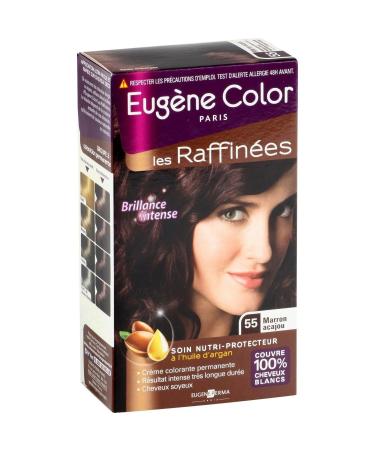 COLOR - Coloration Permanente 55 Marron Acajou | Huile d'Argan pour un clat onctueux | Couvre 100% Cheveux Blancs | la boite de 115 ml | LOT DE 3