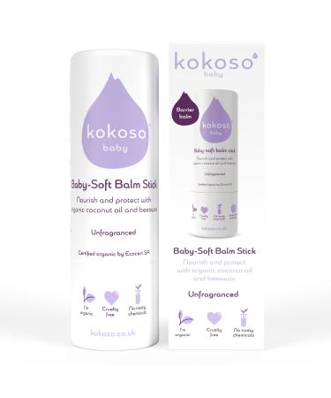 Kokoso Baby Soft Balm Stick Unfragranced Great for Dry Hands Sore Lips and Chapped Cheeks Protects Dribbly Chins and Soothes Dribble Rash 100% Natural & Organic Ingredients 13g Unscented