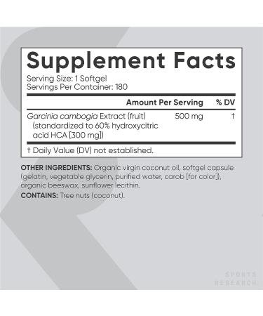 Garcinia Cambogia Extract (60% HCA) with Organic Coconut Oil | 180 Liquid Softgels - Non-GMO, Soy & Gluten Free - Buy Online on GoSupps.com